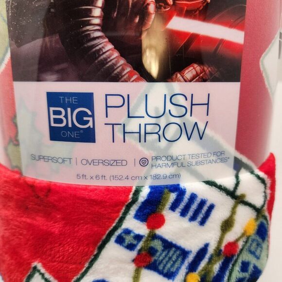 Star Wars Christmas Blanket Throw | Darth Vader Yoda Droids Storm Trooper | Red - Picture 4 of 7